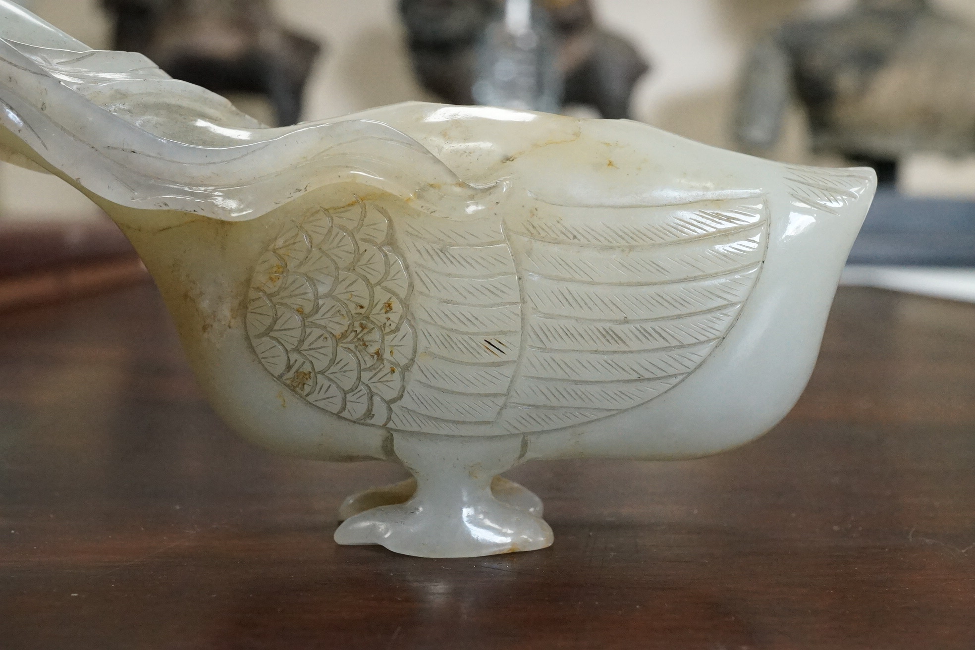 A Chinese pale celadon jade ‘duck’ brushwasher, possibly 17th/18th century